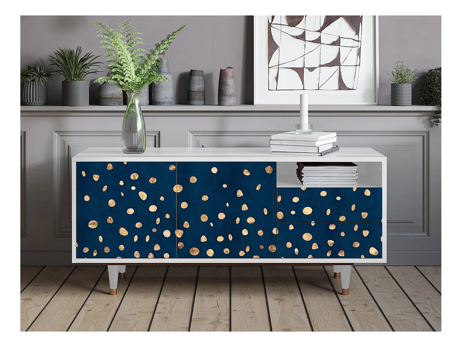 TV-Möbel - 125х56х41 cm - T7 - Night Skies, Weiß