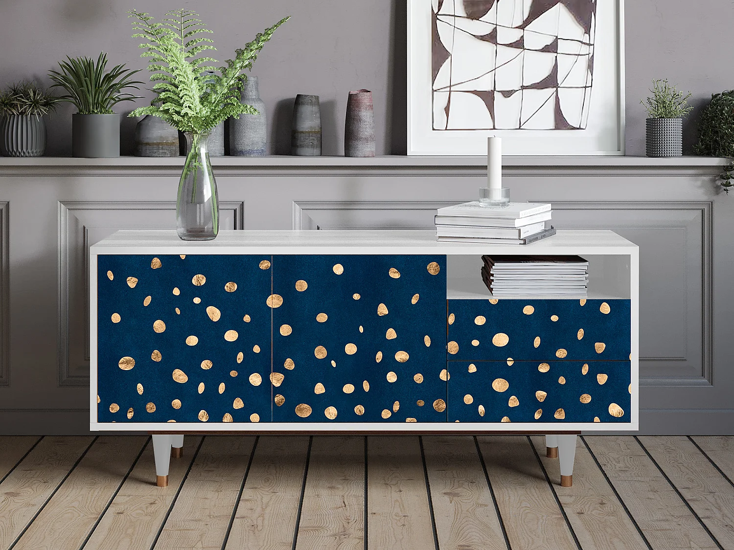 Meuble TV - 125х56х41 cm - T7 - Night Skies, Blanc