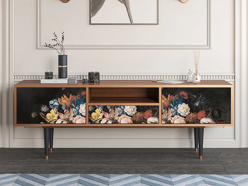 Meuble TV - 170х59х41 cm - T6 - Still Life with Flowers, Noyer