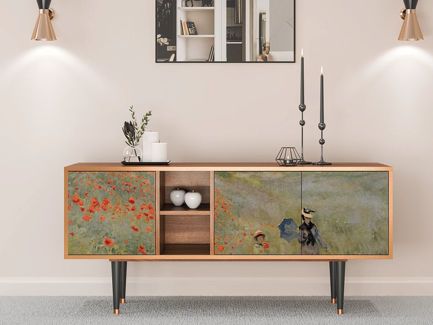 Meuble TV - 150х69х41 cm - T5 - The Poppy Field   , Noyer