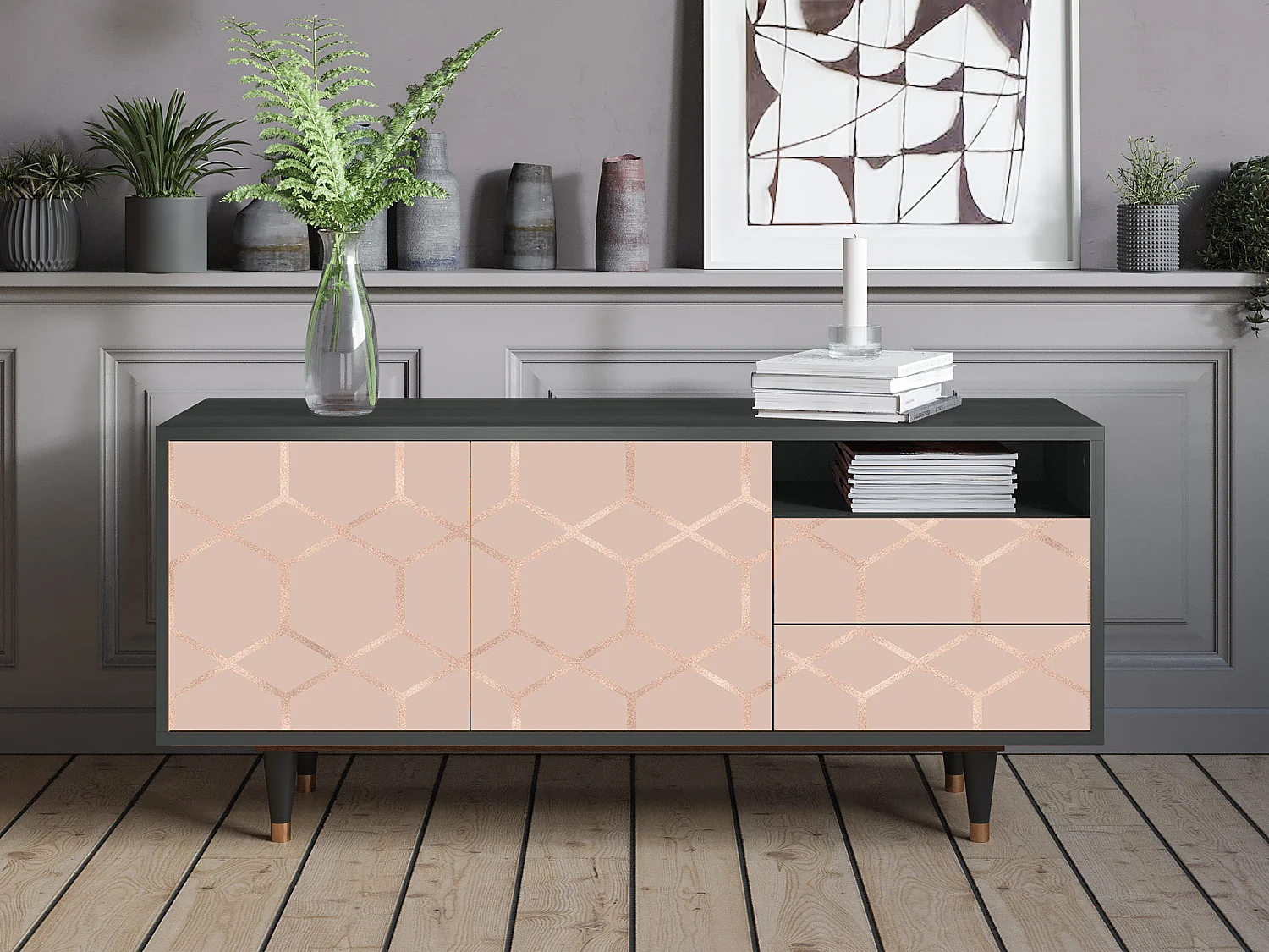 Mobile TV - 125х56х41 cm - T7 - Rose Honeycomb, Antracite