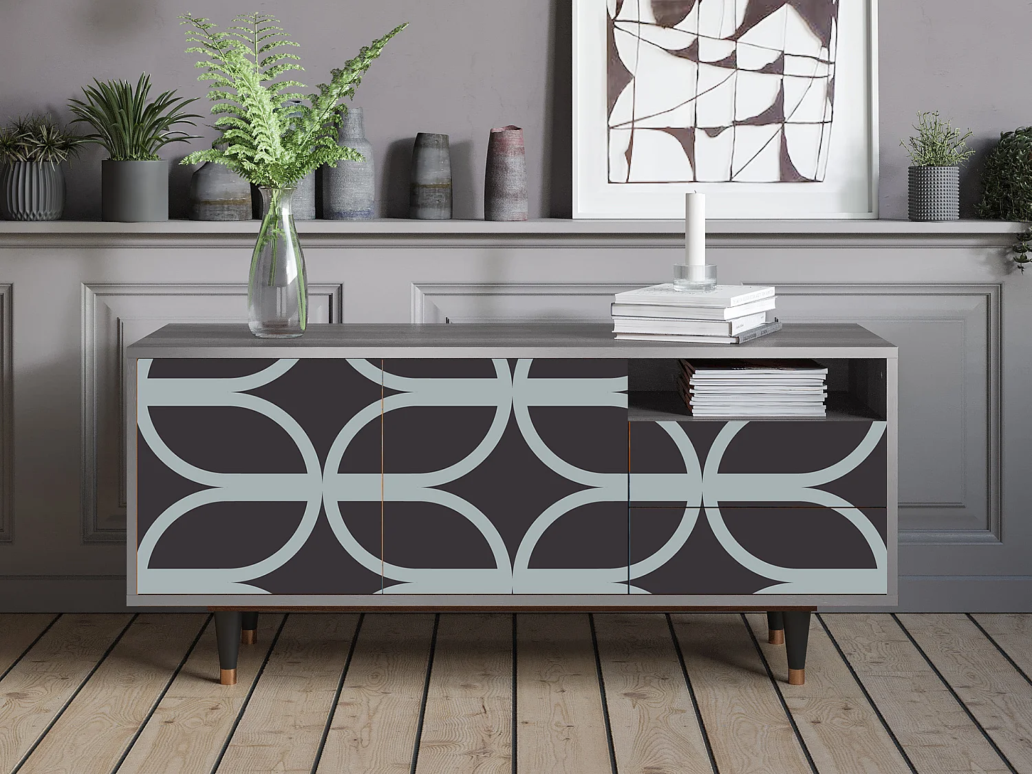 Meuble TV - 125х56х41 cm - T7 - Braided Blue, Gris