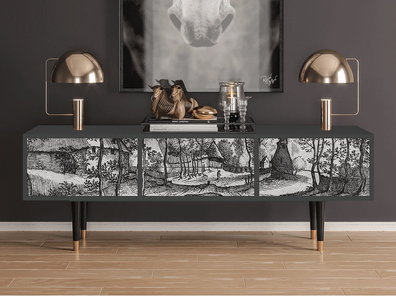 Mueble de TV - 170х59х48 cm - T4 - Village Road, Antracita