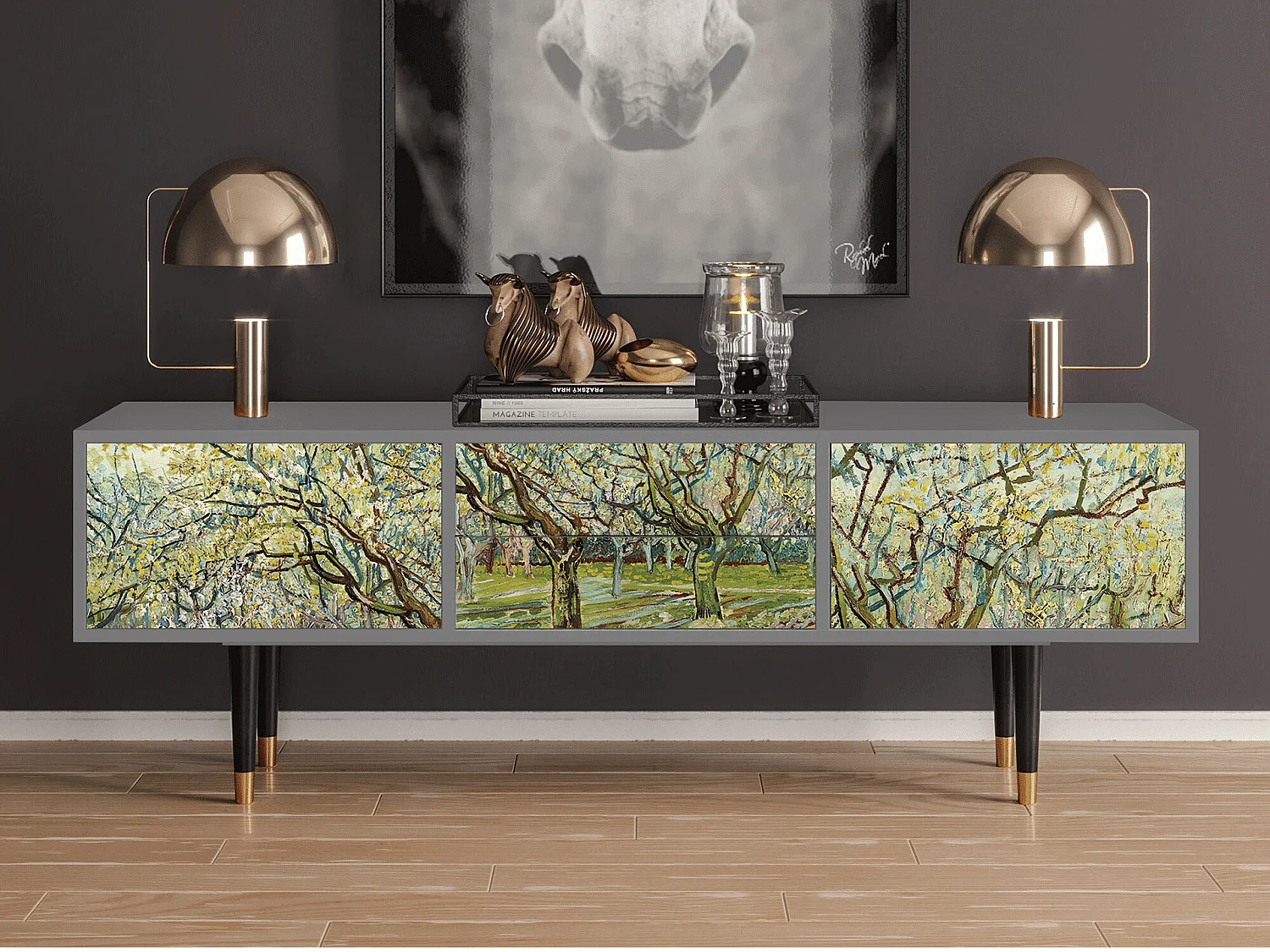 Mueble de TV - 170х59х48 cm - T4 - The Branco Orchard, Cinza