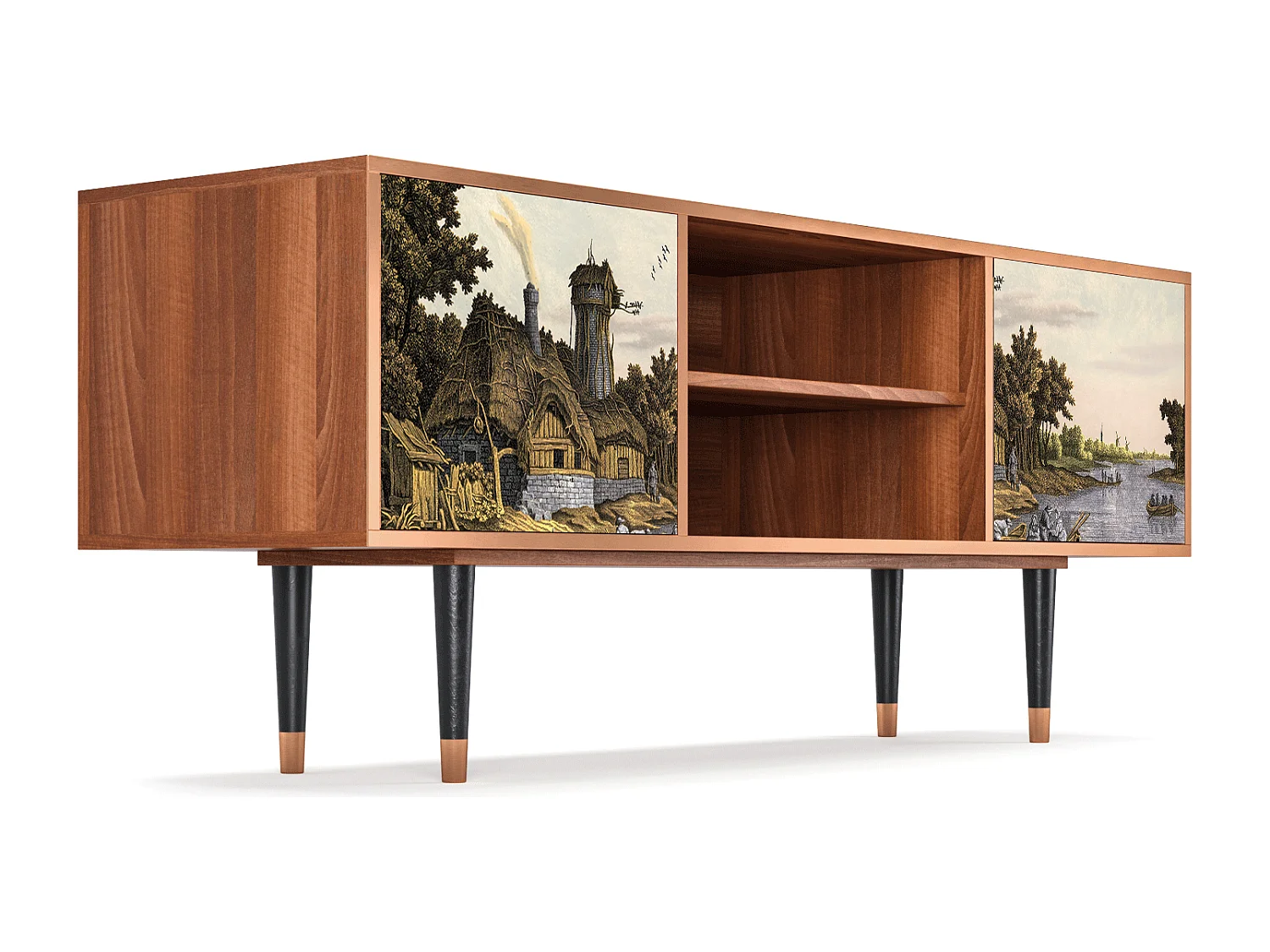 Szafka RTV - 170х69х48 cm - T2 - Mill along a River, Orzech