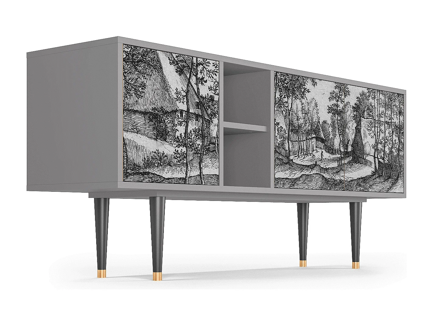 Meuble TV - 150х69х41 cm - T5 - Village Road, Gris