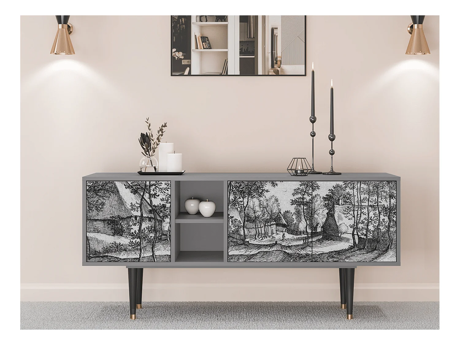 Mobile TV - 150х69х41 cm - T5 - Village Road, Grigio