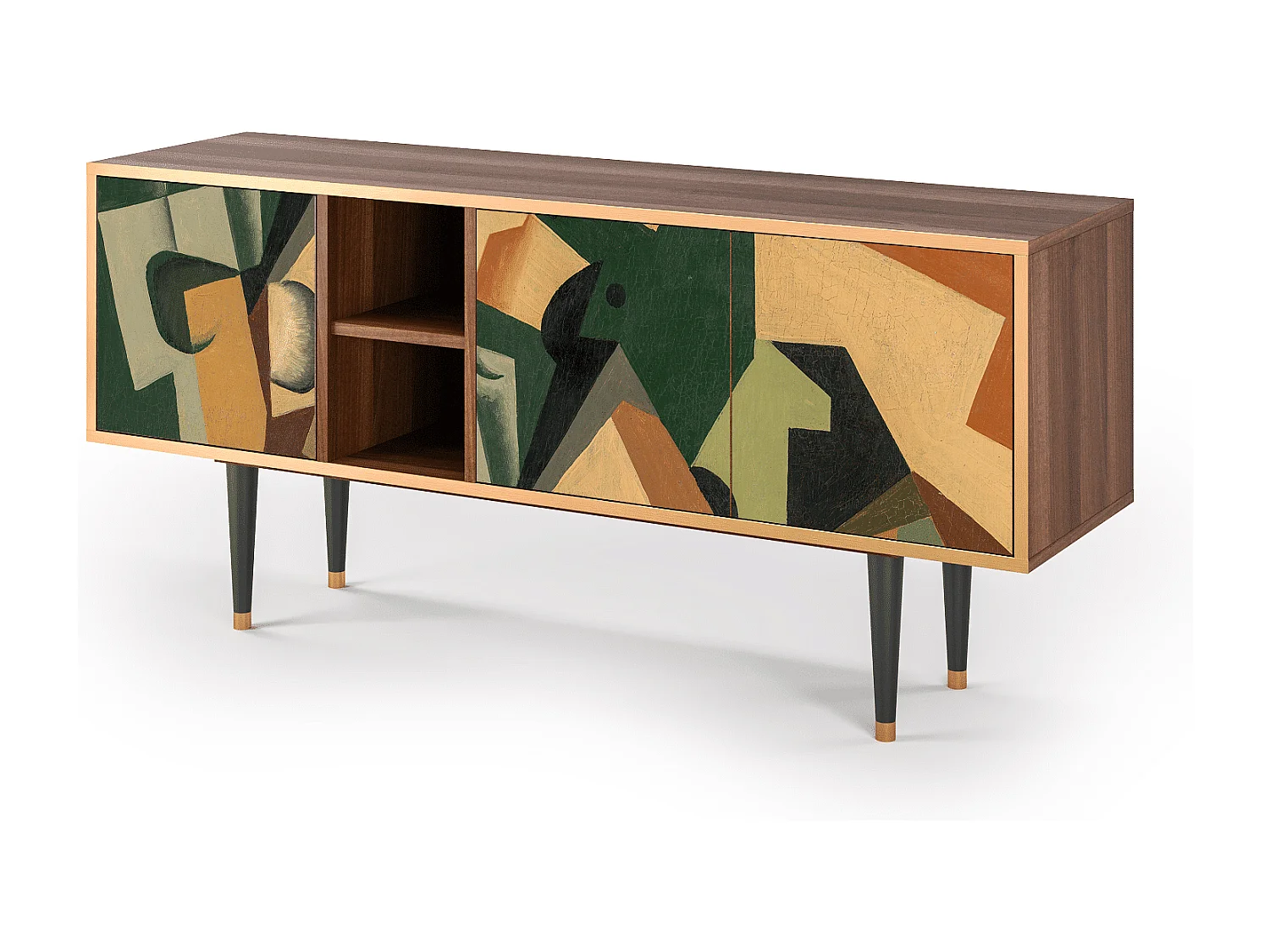 Meuble TV - 150х69х41 cm - T5 - Glass and Checkerboard, Noyer