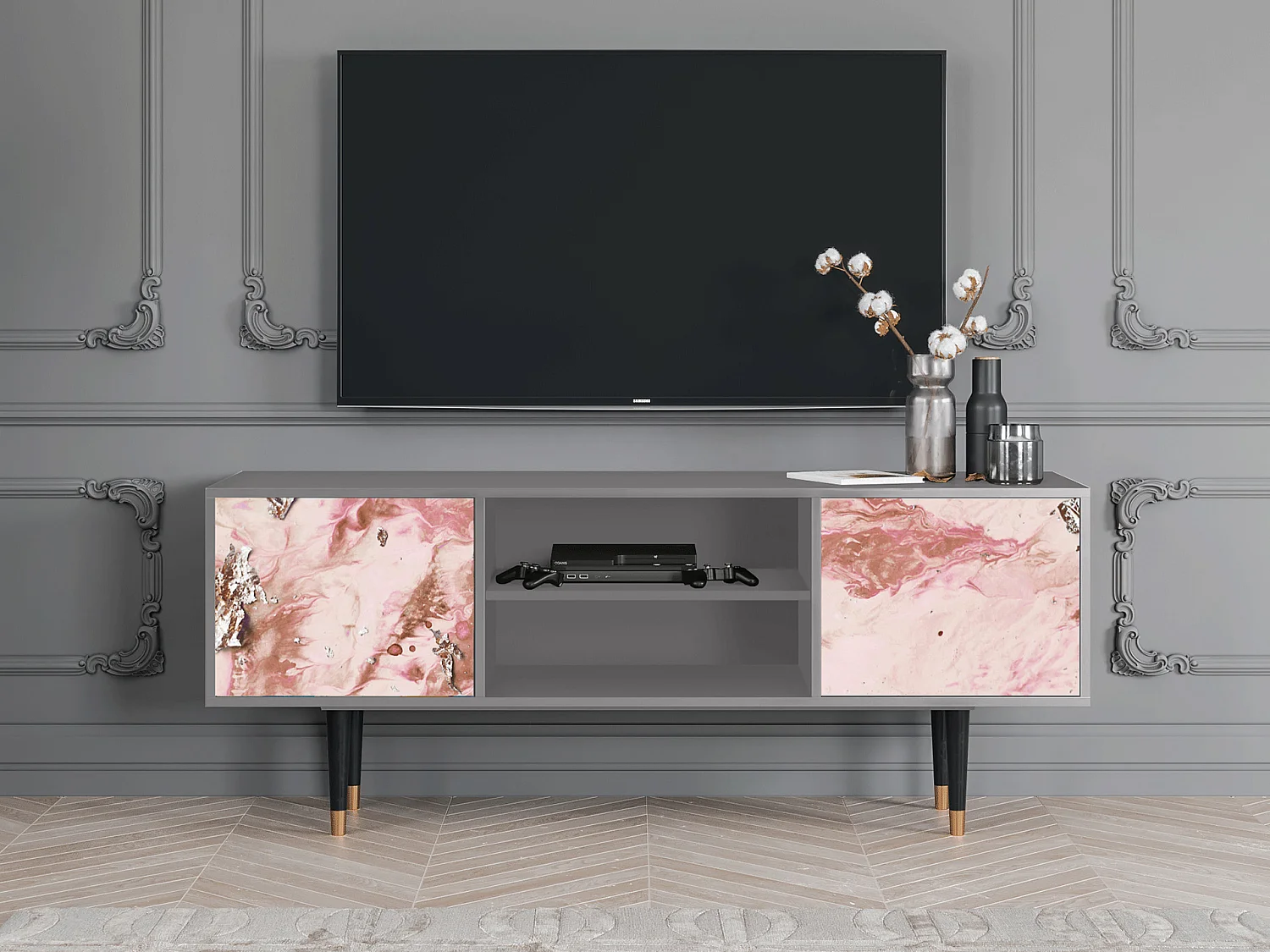 Mueble de TV - 170х69х48 cm - T2 - Cotton Candy, Cinza