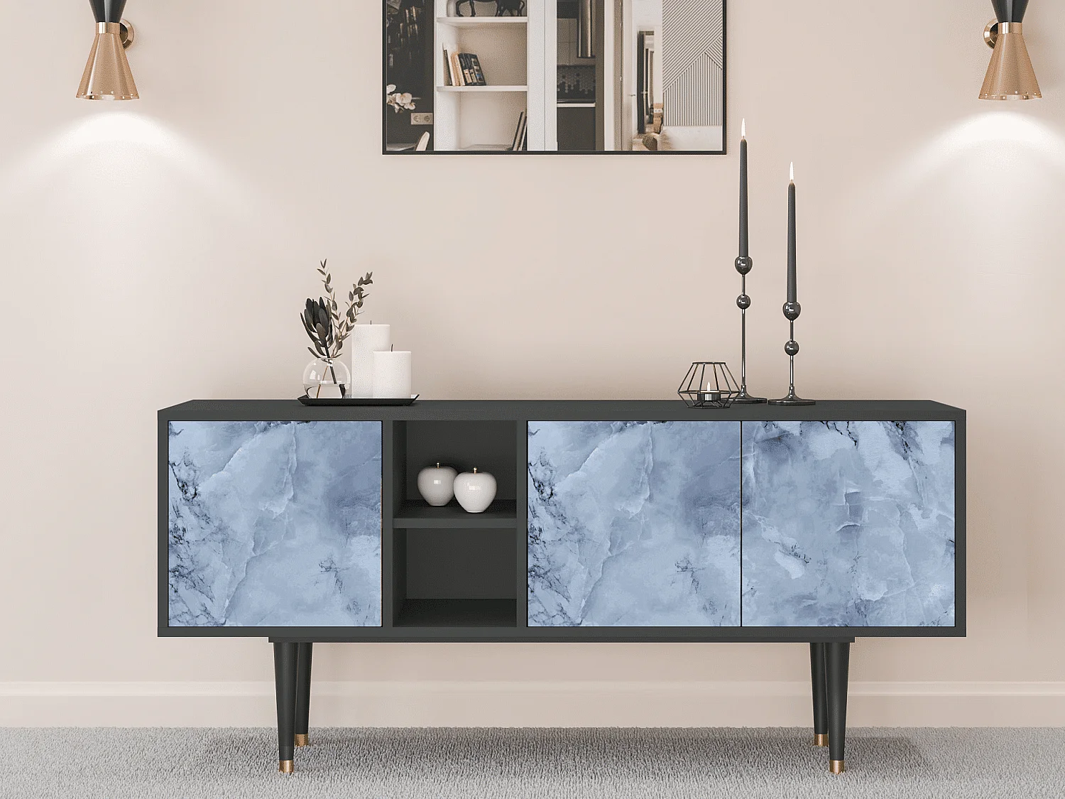 Szafka RTV - 150х69х41 cm - T5 - Feather Ice, Antracyt