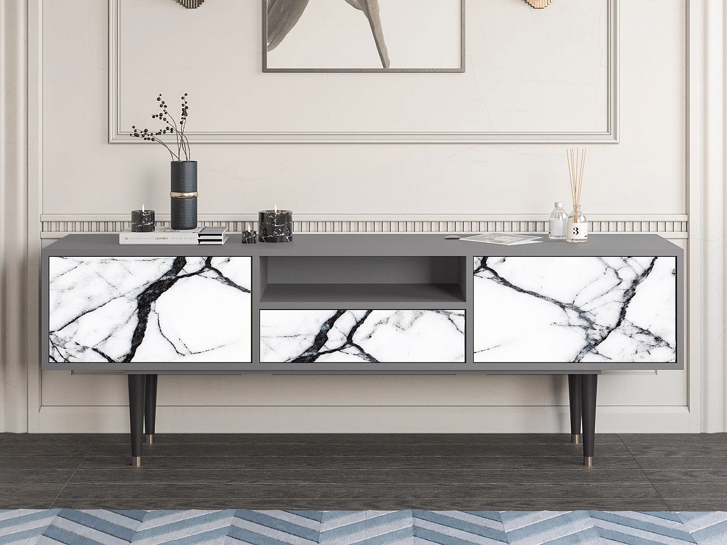 Mobile TV - 170х59х41 cm - T6 - Raven Marble, Grigio