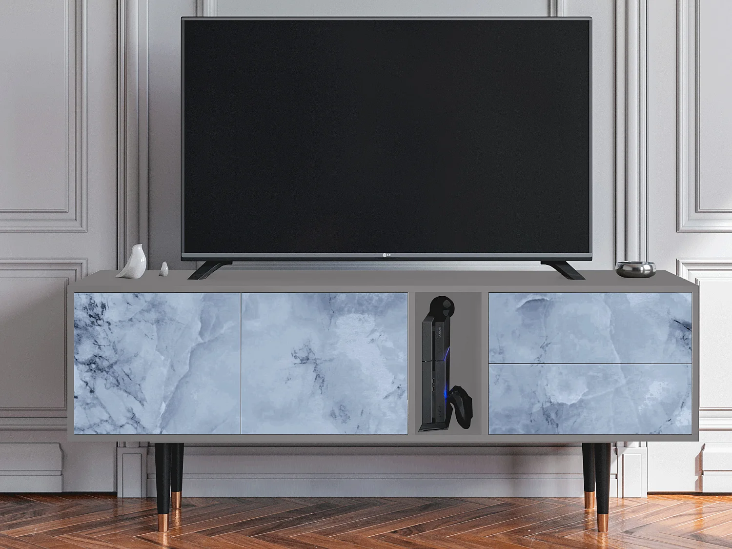 Szafka RTV - 170х69х48 cm - T1 - Feather Ice, Szary