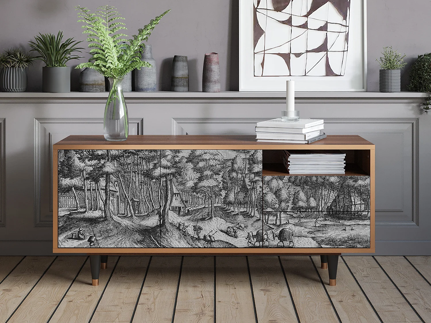 Meuble TV - 125х56х41 cm - T7 - Rusticorum, Noyer