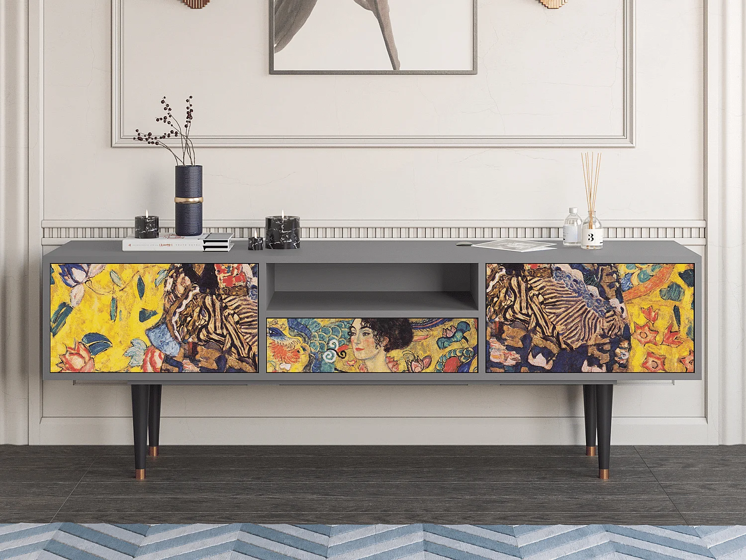 TV-Möbel - 170х59х41 cm - T6 - Lady with Fan by Klimt, Grau