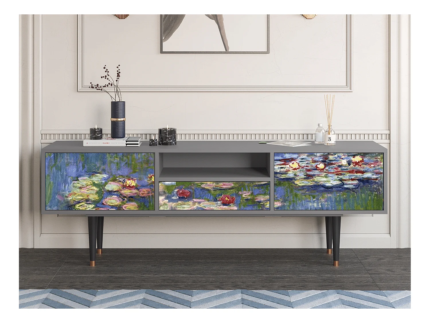TV-Möbel - 170х59х41 cm - T6 - The water lily pond  , Grau