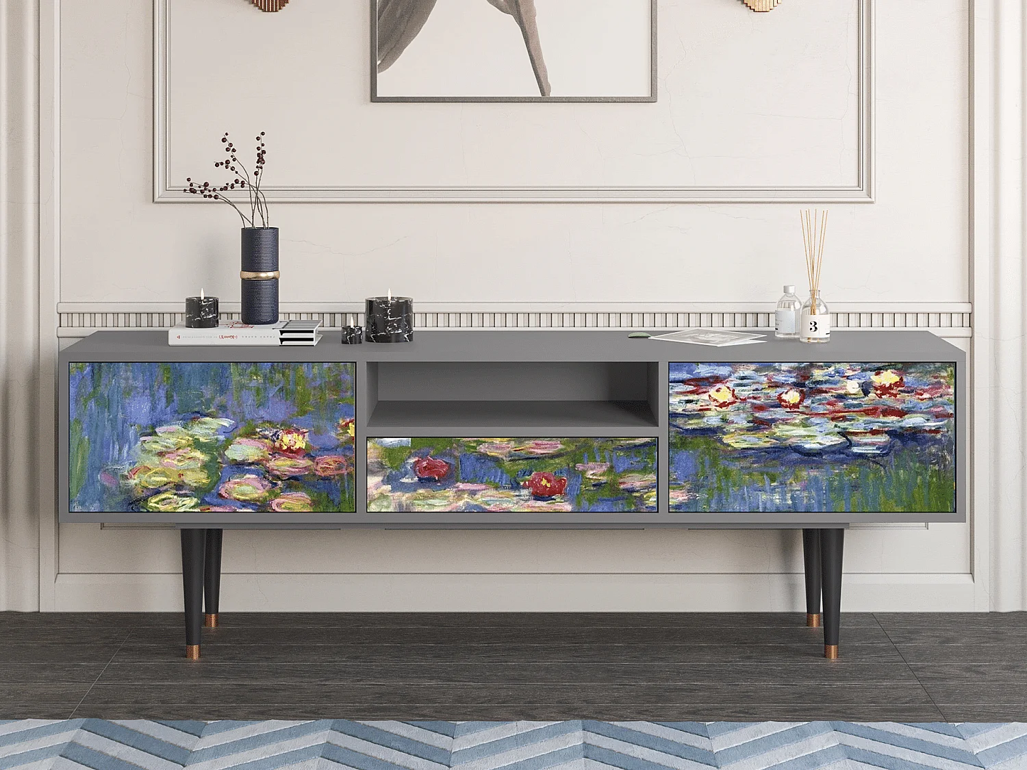 Meuble TV - 170х59х41 cm - T6 - The water lily pond  , Gris