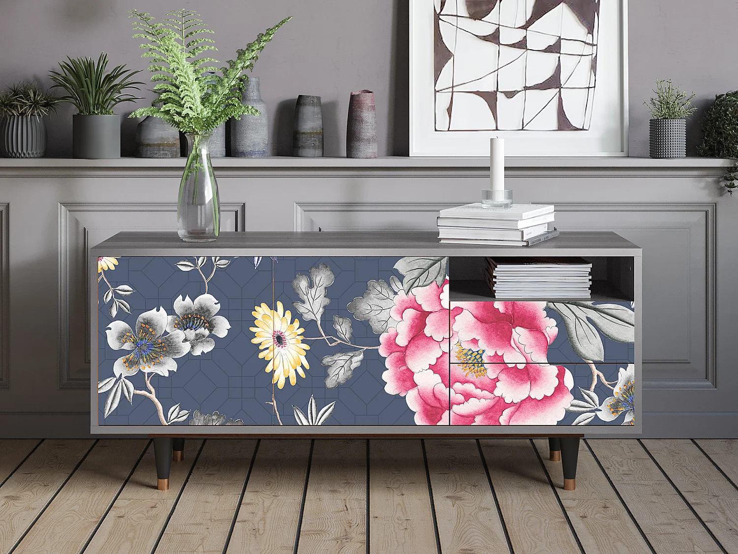 TV-Möbel - 125х56х41 cm - T7 - Dark Flower Bed, Grau