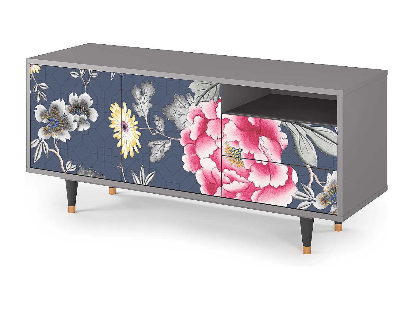 Meuble TV - 125х56х41 cm - T7 - Dark Flower Bed, Gris