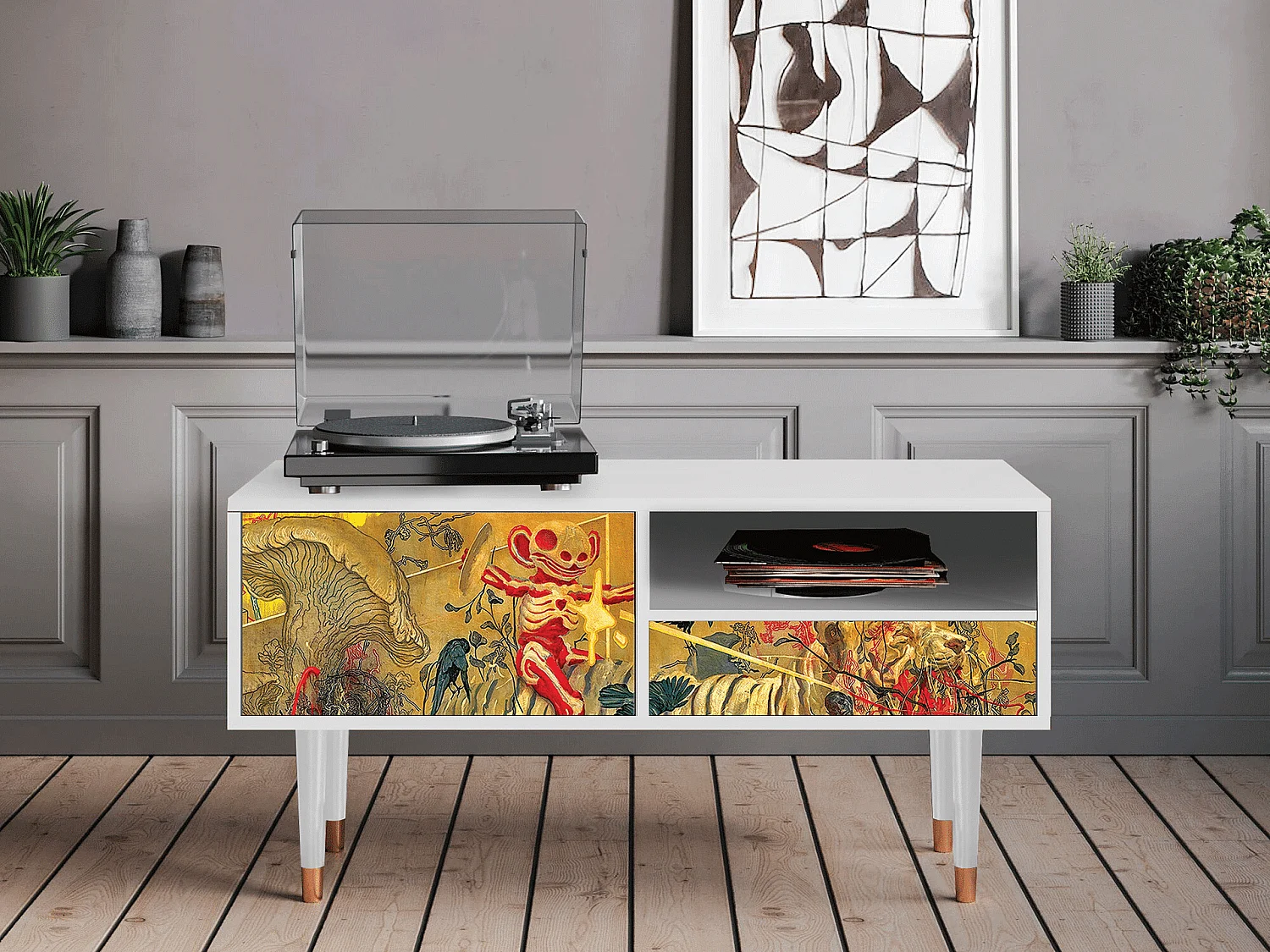 Szafka RTV - 115х59х48 cm - T3 - Blood by James Jean, Biały