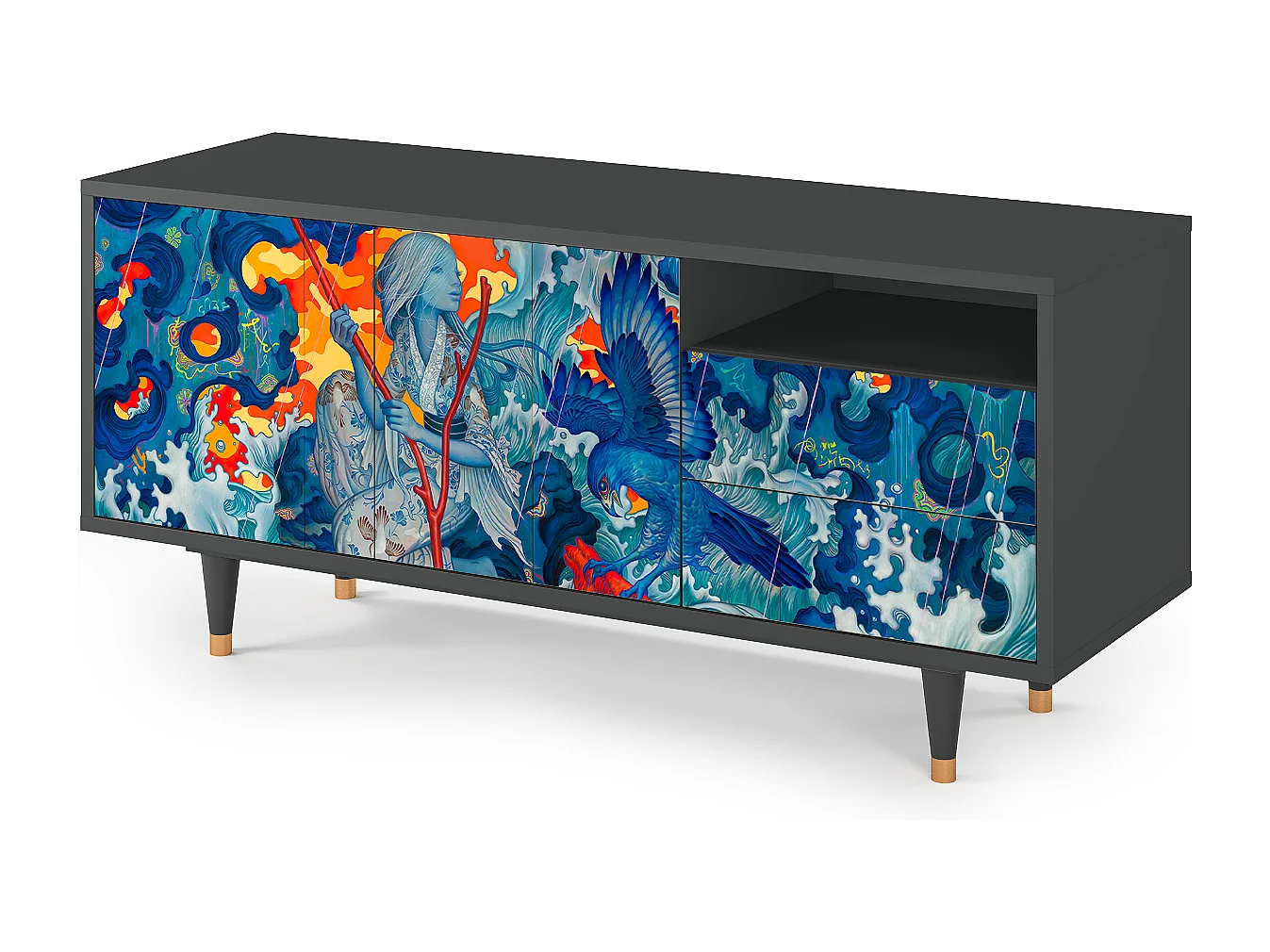 Meuble TV - 125х56х41 cm - T7 - The Girl - James Jean, Anthracite