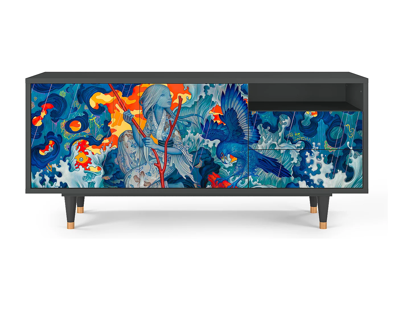 Szafka RTV - 125х56х41 cm - T7 - The Girl - James Jean, Antracyt