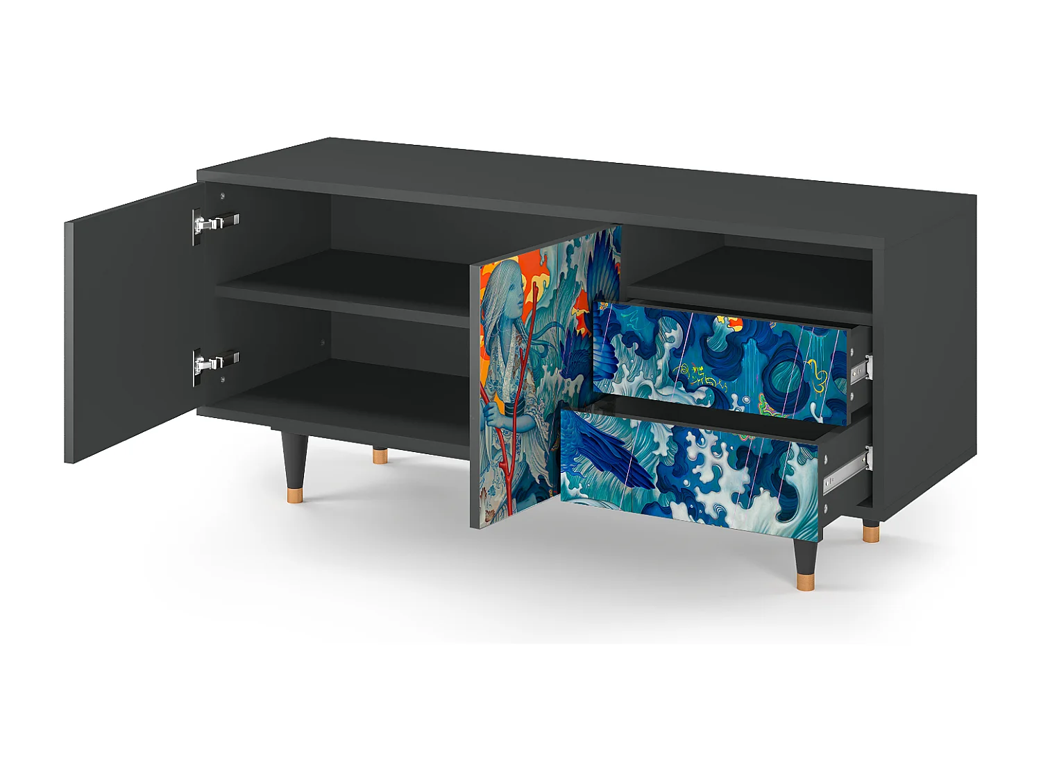 Szafka RTV - 125х56х41 cm - T7 - The Girl - James Jean, Antracyt