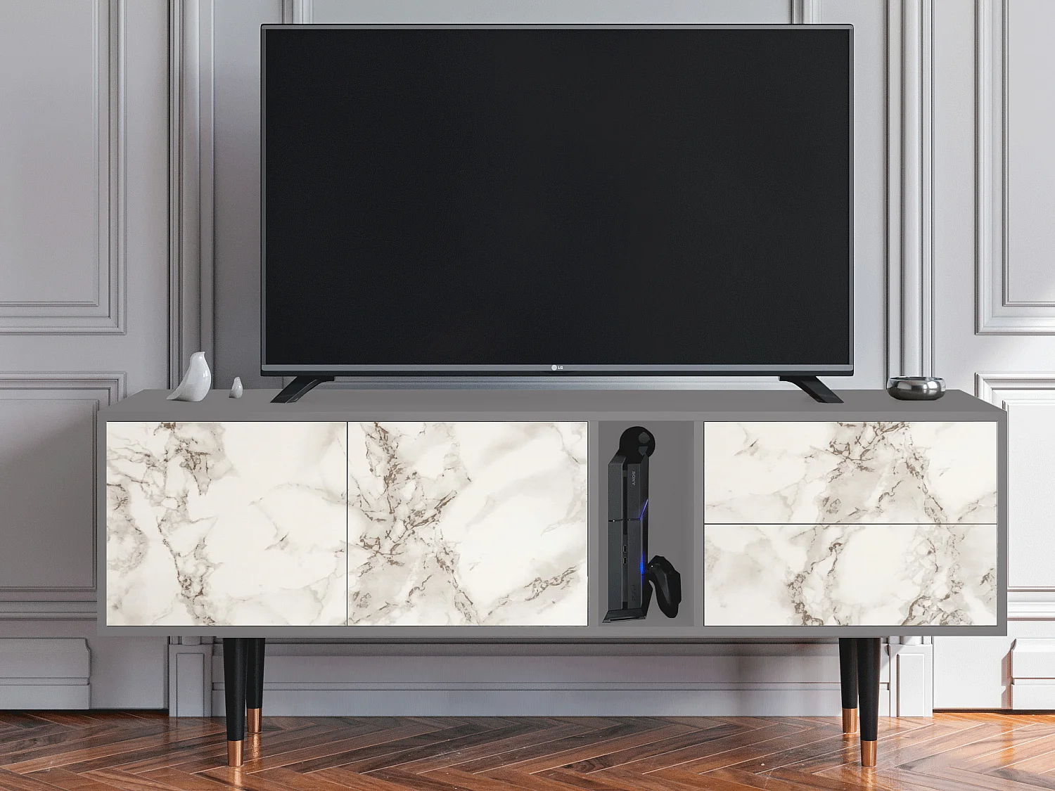Meuble TV - 170х69х48 cm - T1 - Milk Marble, Gris