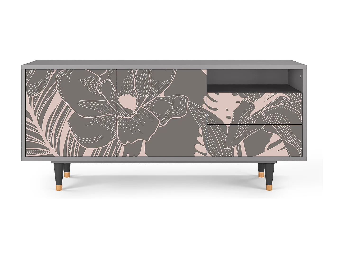 Meuble TV - 125х56х41 cm - T7 - Issabelline Flower, Gris