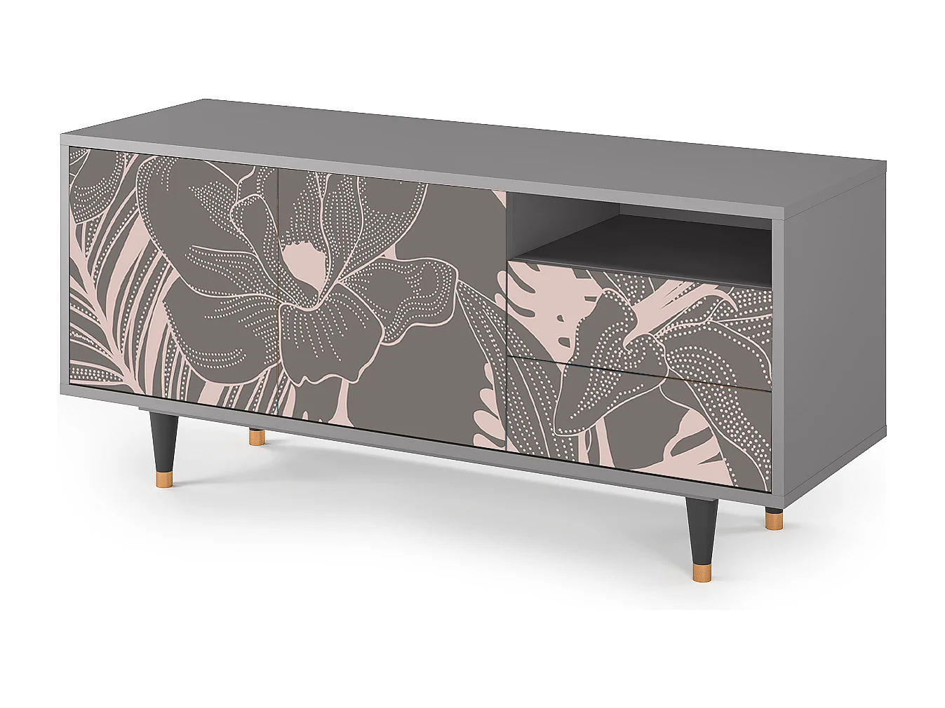 Meuble TV - 125х56х41 cm - T7 - Issabelline Flower, Gris