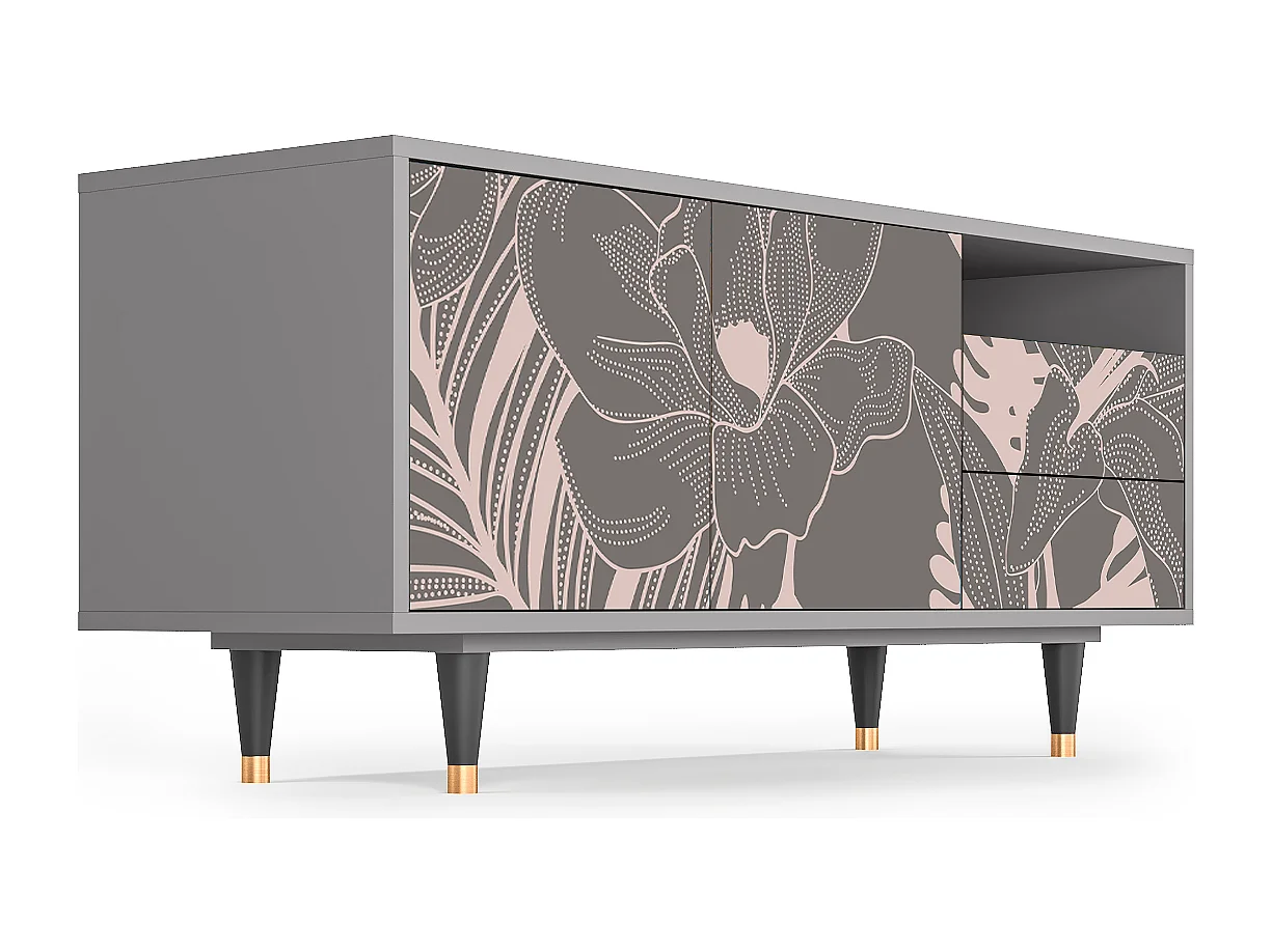 Meuble TV - 125х56х41 cm - T7 - Issabelline Flower, Gris