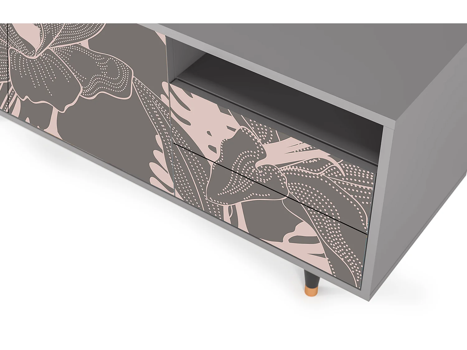 Meuble TV - 125х56х41 cm - T7 - Issabelline Flower, Gris