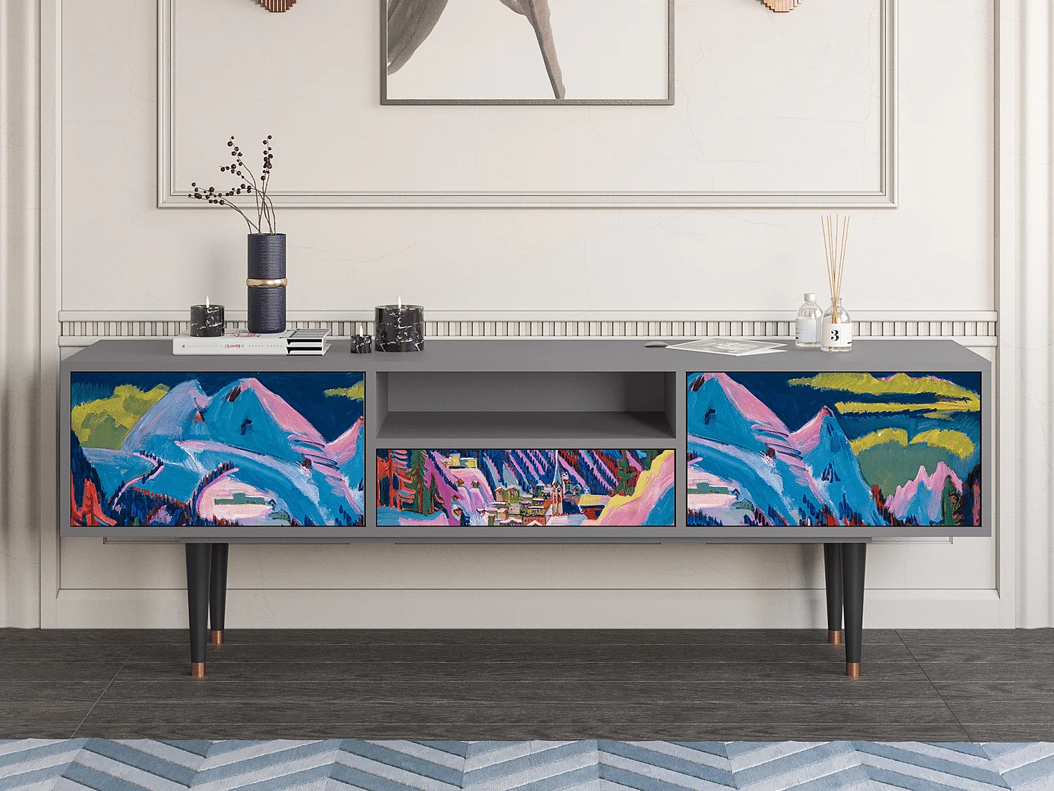 Meuble TV - 170х59х41 cm - T6 - Davos Winter, Gris