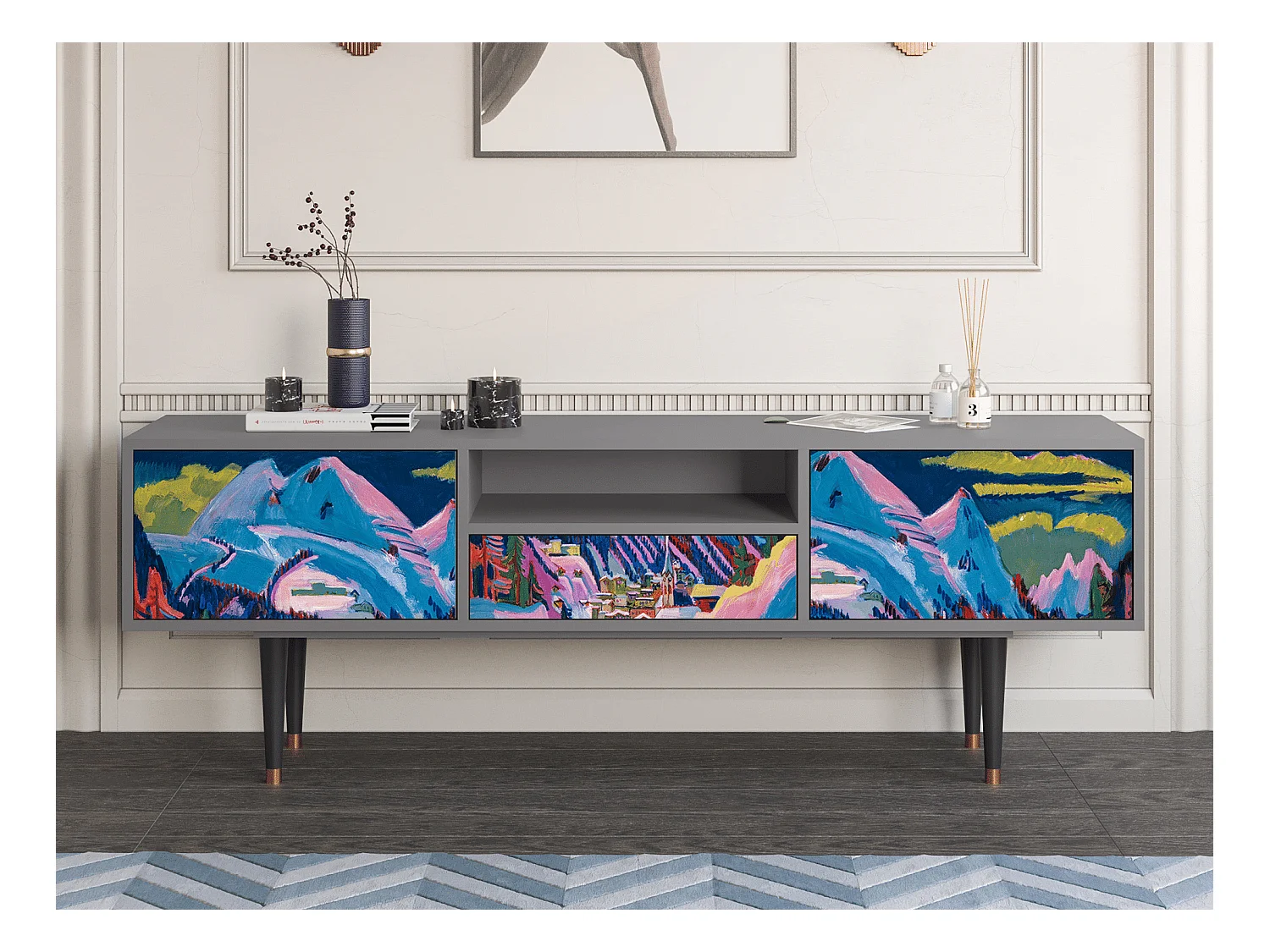 Meuble TV - 170х59х41 cm - T6 - Davos Winter, Gris