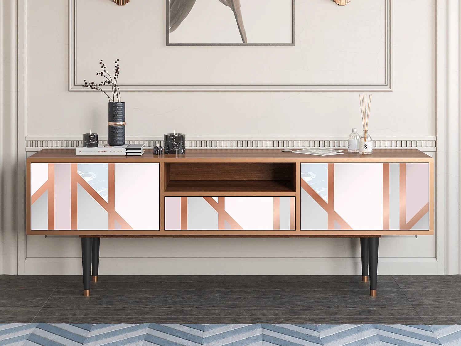 Meuble TV - 170х59х41 cm - T6 - Champagne Story, Noyer