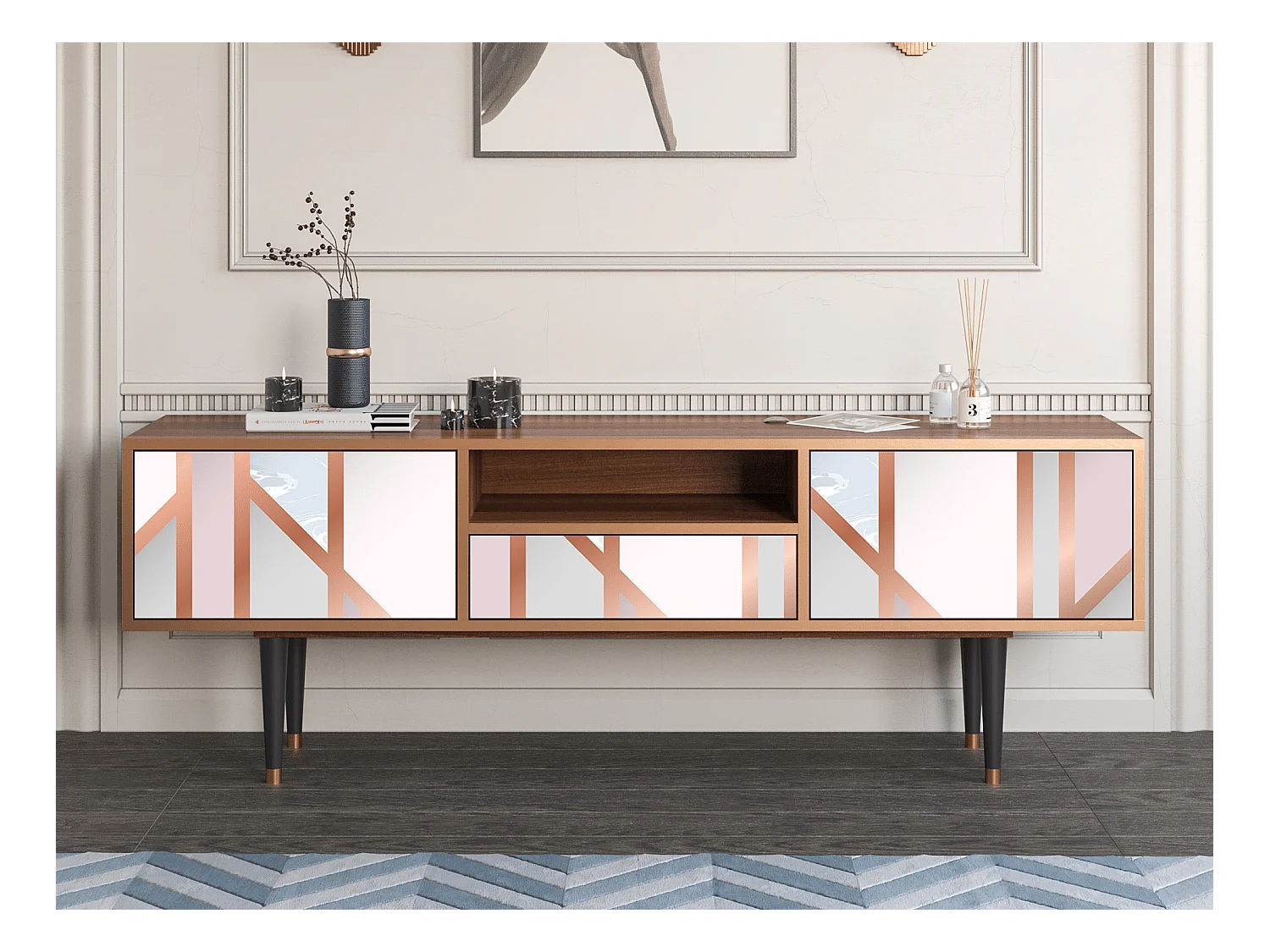 Meuble TV - 170х59х41 cm - T6 - Champagne Story, Noyer