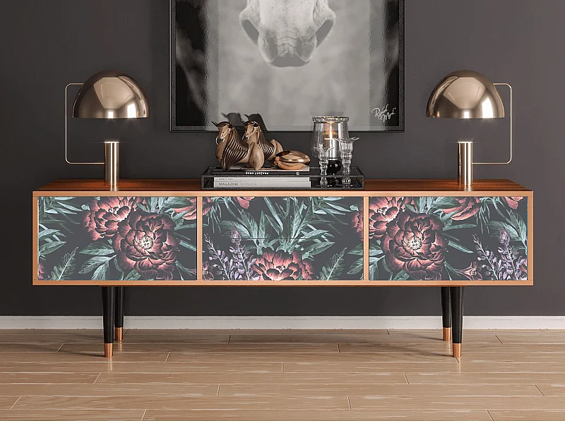 Szafka RTV - 170х59х48 cm - T4 - Dark Peonies, Orzech