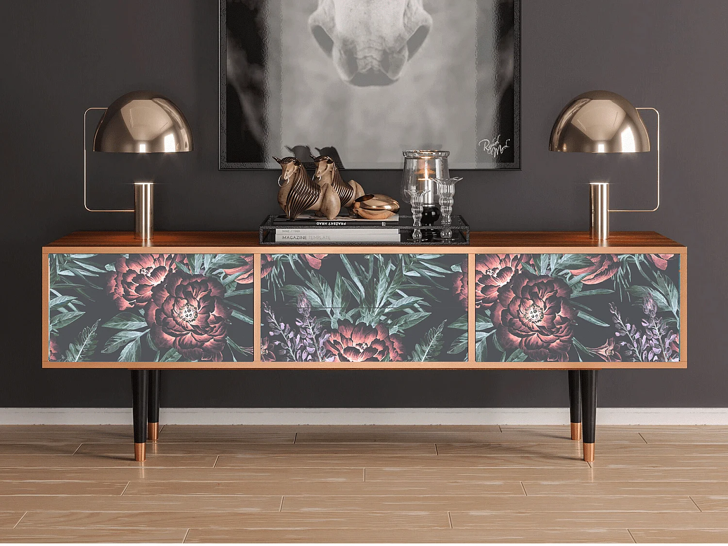 Meuble TV - 170х59х48 cm - T4 - Dark Peonies, Noyer