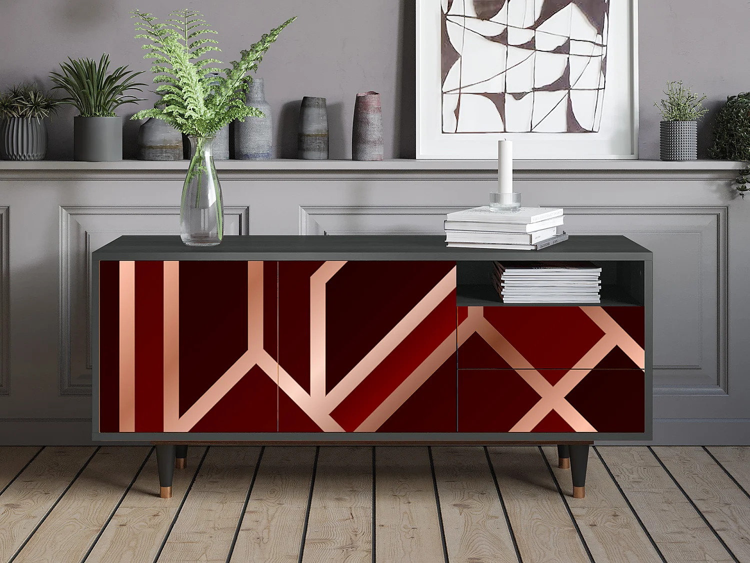 Meuble TV - 125х56х41 cm - T7 - Velvet 1920's, Anthracite