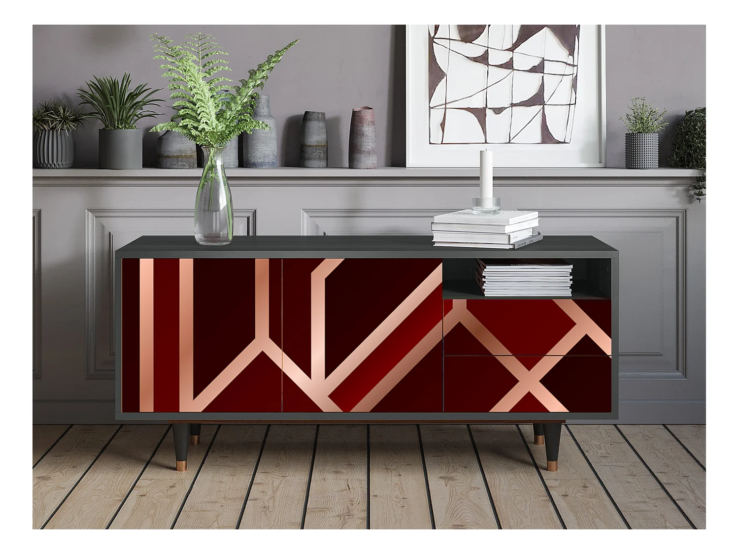 Mobile TV - 125х56х41 cm - T7 - Velvet 1920's, Antracite