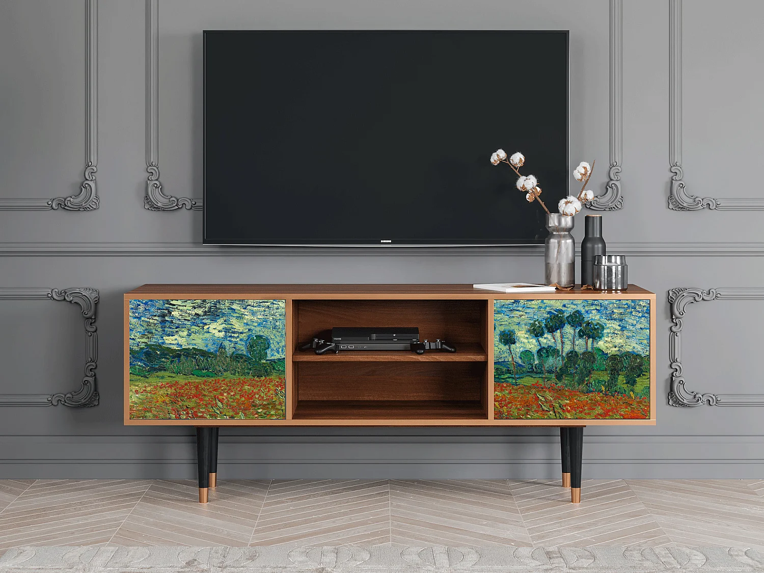 Mobile TV - 170х69х48 cm - T2 - Poppy field by van Gogh, Noce