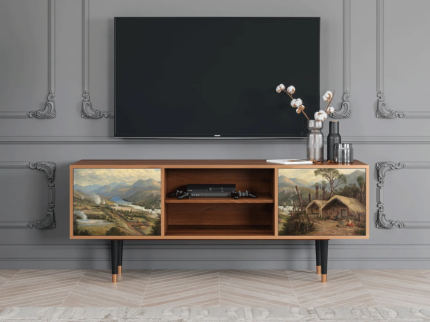 Mueble de TV - 170х69х48 cm - T2 - View Across the Plains , Nogueira