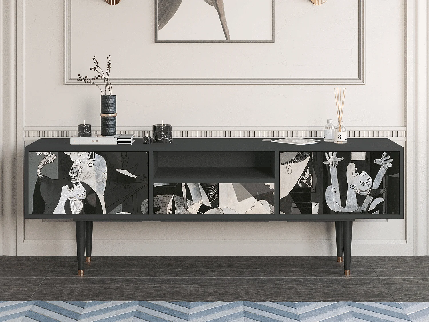 Szafka RTV - 170х59х41 cm - T6 - Guernica by Picasso, Antracyt