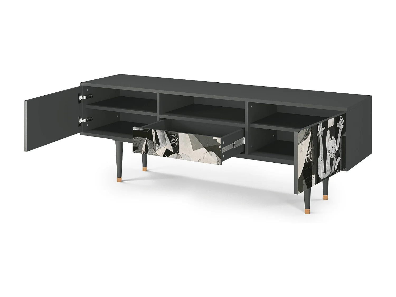 Szafka RTV - 170х59х41 cm - T6 - Guernica by Picasso, Antracyt