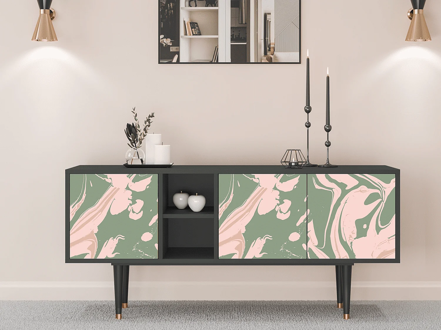 Meuble TV - 150х69х41 cm - T5 - Aquarelle, Anthracite