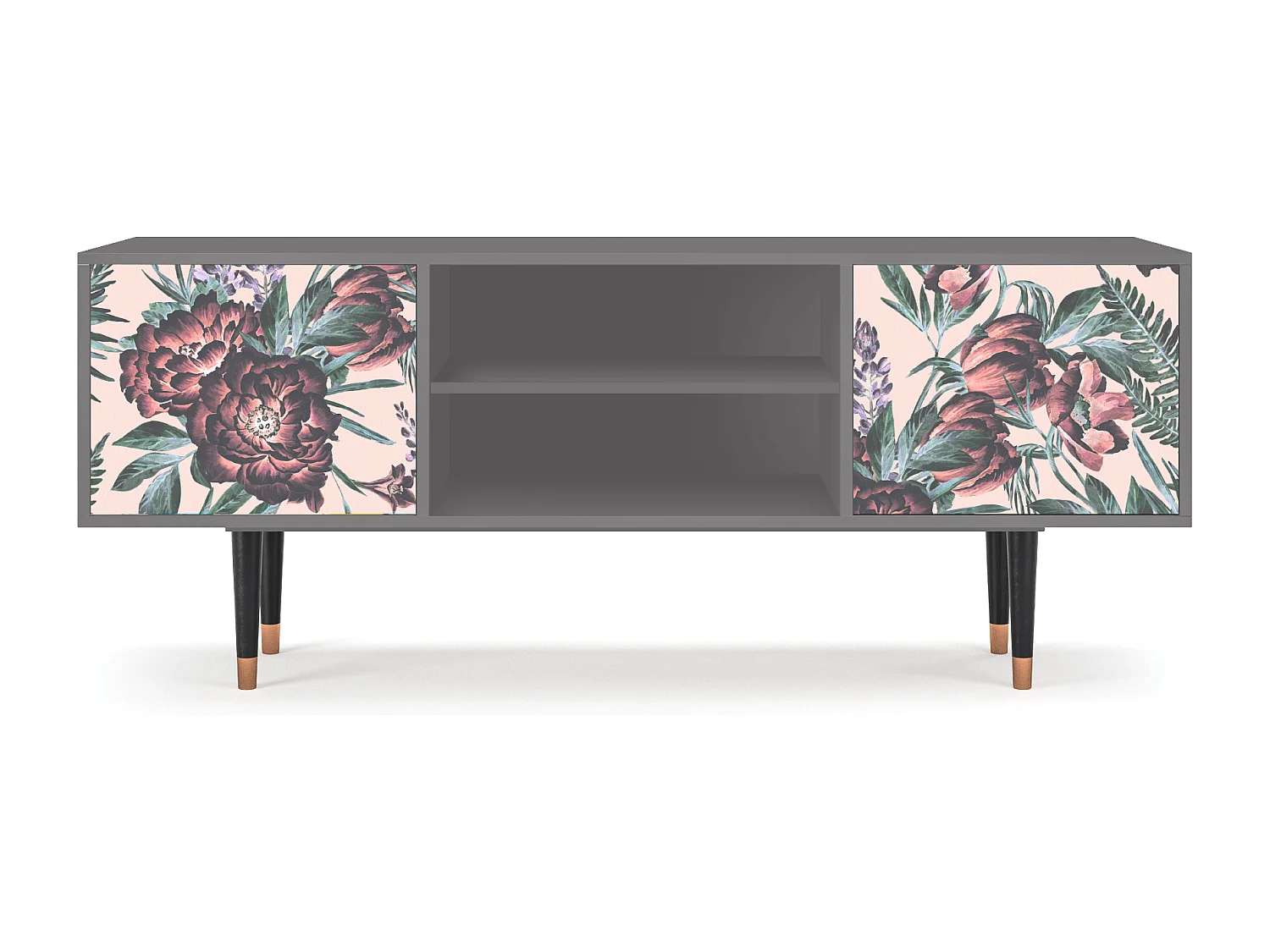 Szafka RTV - 170х69х48 cm - T2 - Peach Peonies, Szary