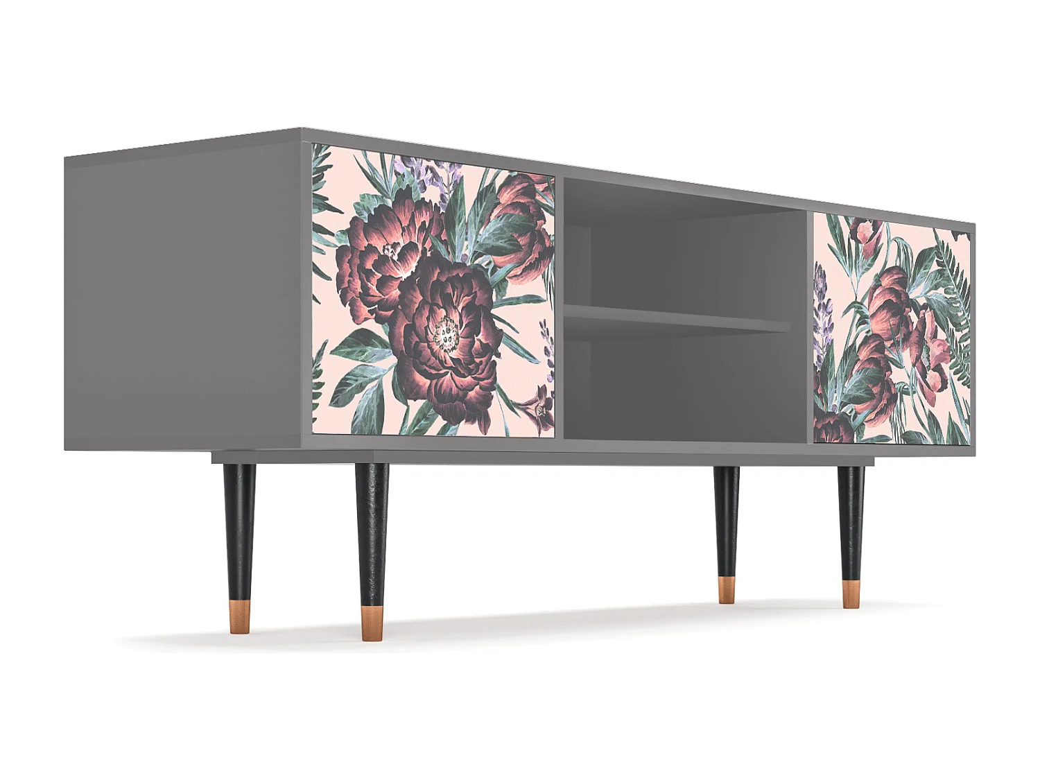 Szafka RTV - 170х69х48 cm - T2 - Peach Peonies, Szary