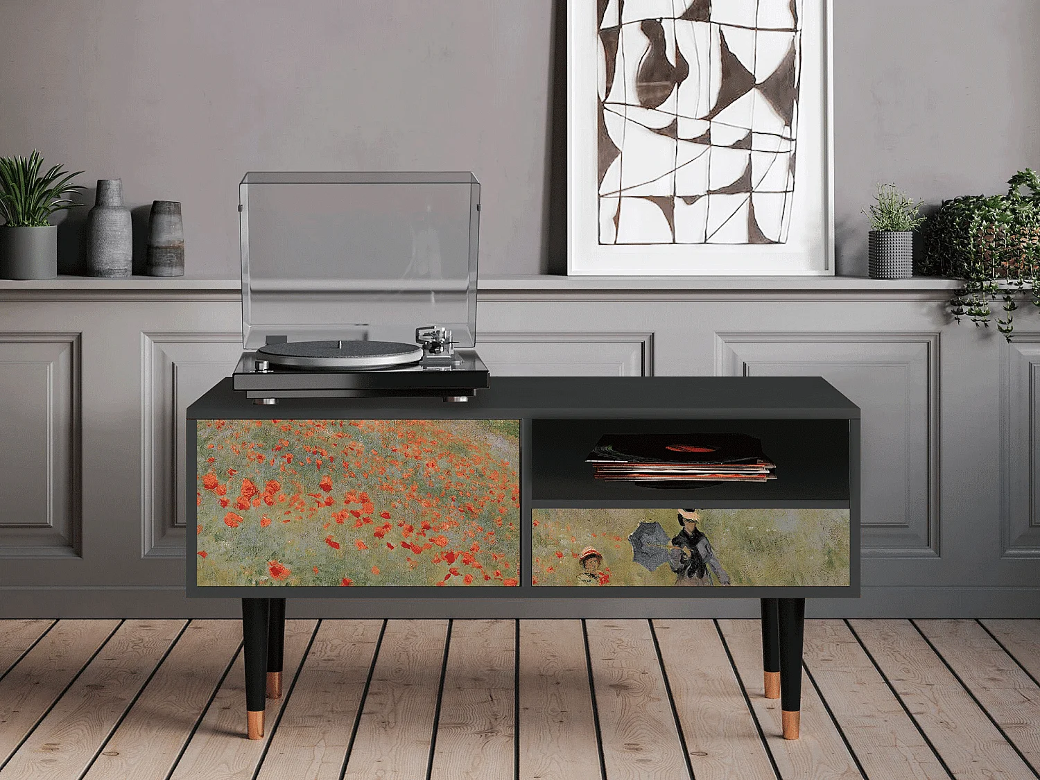 TV-meubel - 115х59х48 cm - T3 - The Poppy Field   , Antraciet