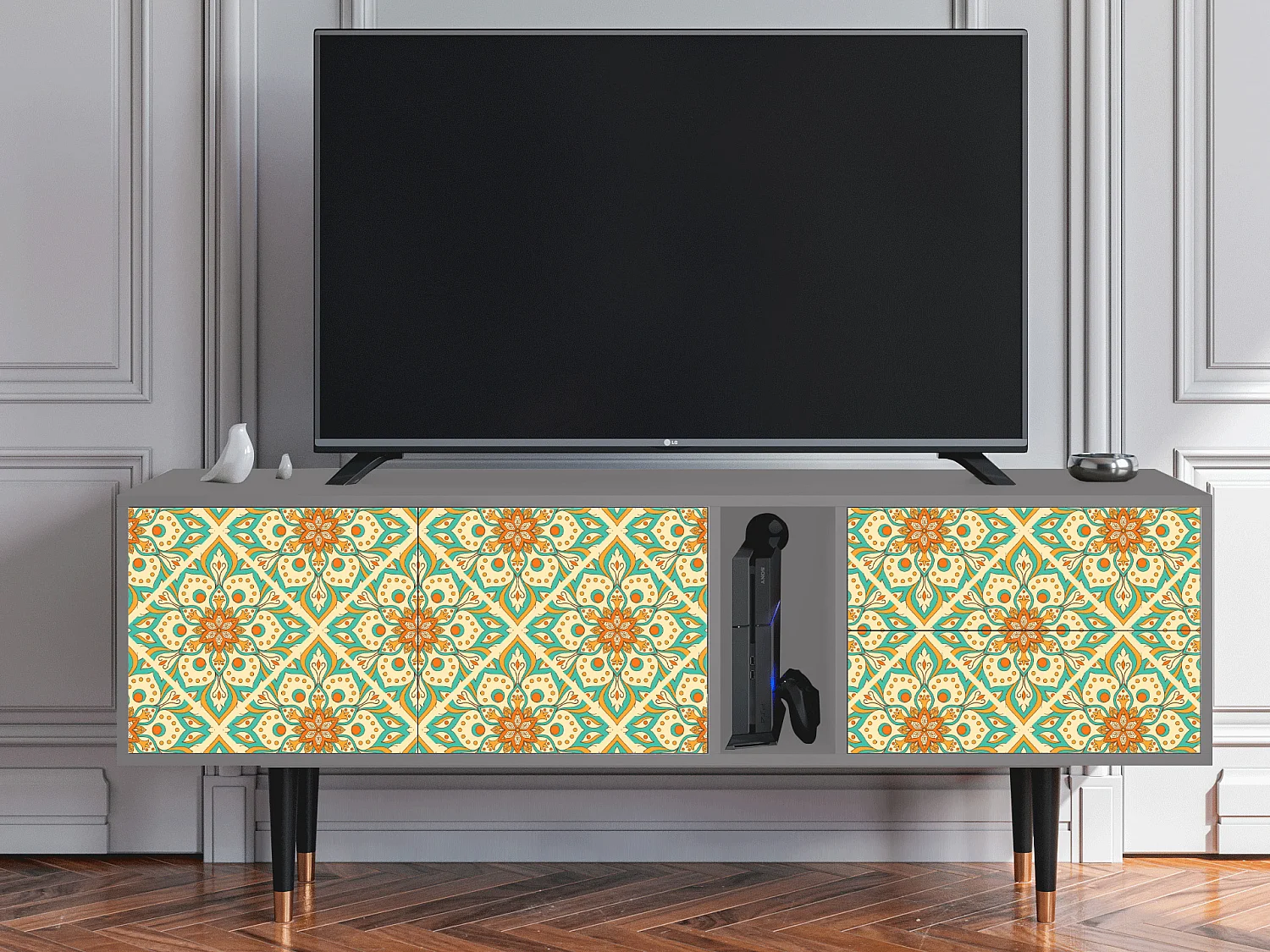 Mobile TV - 170х69х48 cm - T1 - Hindu Daisy, Grigio