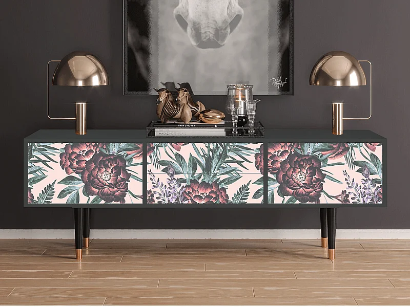 Mueble de TV - 170х59х48 cm - T4 - Peach Peonies, Antracite