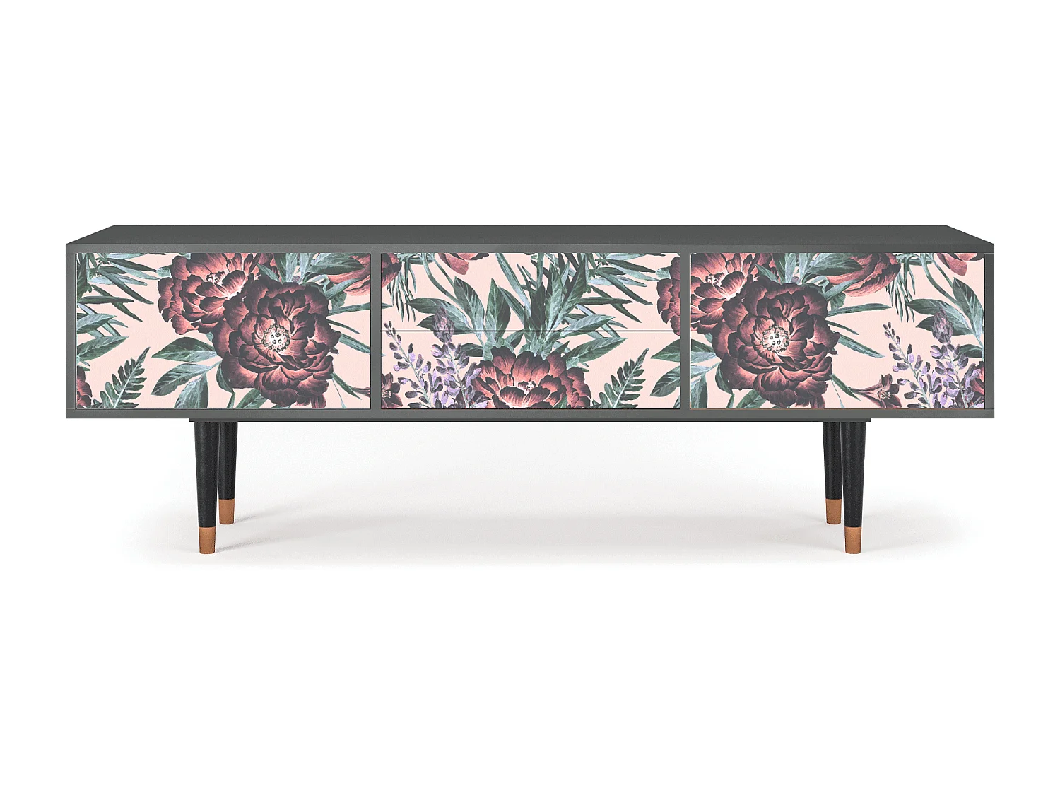 Szafka RTV - 170х59х48 cm - T4 - Peach Peonies, Antracyt